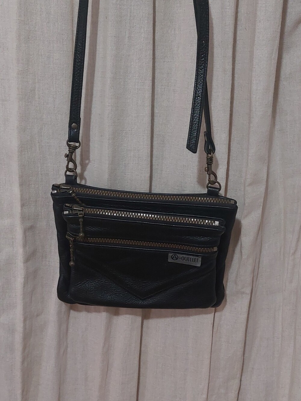 Black Multi-Zip Leather Crossbody Bag